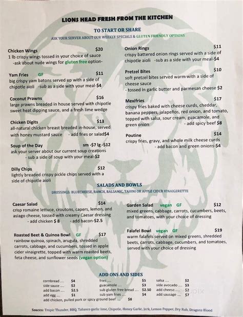 lions den castlegar|Menu at The Lions Head Smoke & Brew Pub, Castlegar.
